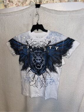 Xzavier Men’s S Royalty Strength Honor White T-Shirt Lion Wing Biker Gothic (HD)